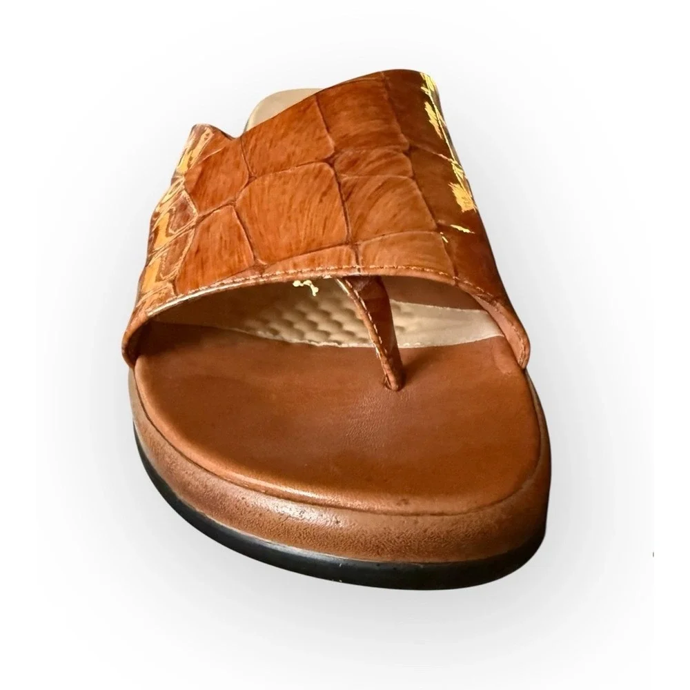 Nurture Slides Rich Brown Crocodile Patent Leather Womens US 6.5 Comfort Sandals - Picture 7 of 16